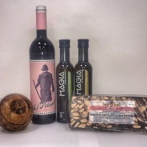 Castellón Ruta de Sabor, selección de productos de calidad de la provincia de Castellón. Lote de vino Useres, Queso Masia Els Masets y AOVE Magia de Penyagolosa